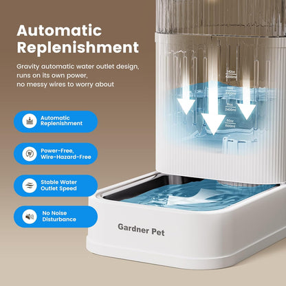 Gardner Pet Automatic Dog Water Dispenser Gravity Waterer with Stainless Steel Bowl Water Dispenser 6.5L Large Capacity Water Feeder for Dogs Cats Pets, BPA-Free Noise-Free (White, 6.5L)