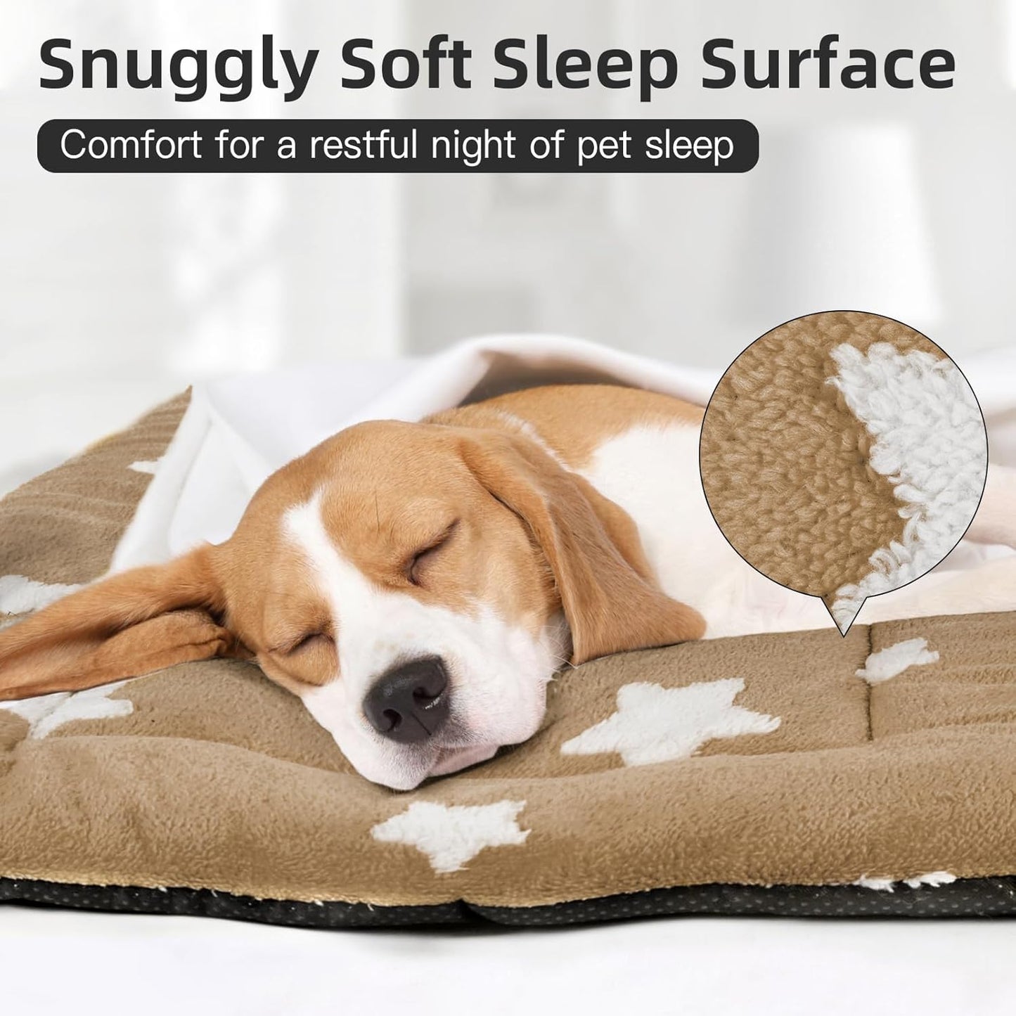 Mora Pets Dog Crate Pad Dog Kennel Bed Crate Mat for Large Dogs Washable Cute Star Pet Bed for Cage Ultra Soft Flat Pillow Cushion for Cozy Sleeping Anti-Slip Brown 42 x 27