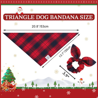 E-Clover Plaid Dog Kerchief Bandana Triangle Scarf Bibs for Small Dog Puppy Boy Pet Owner Mom Gifts Red