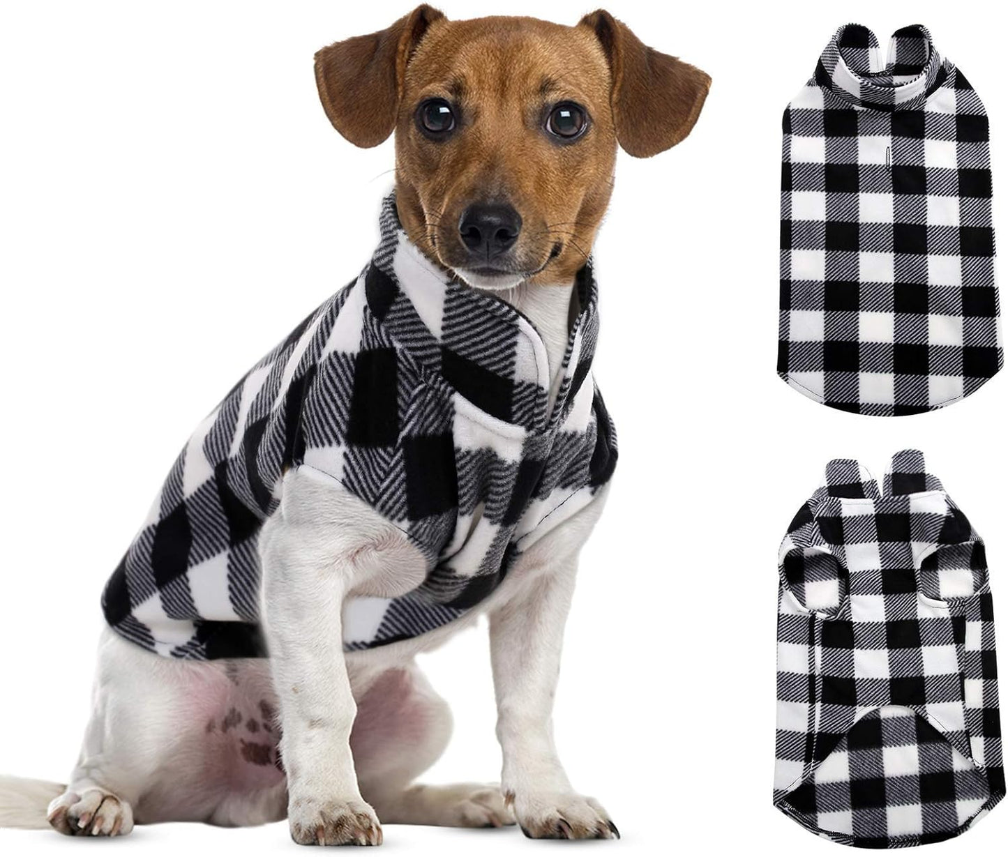 ASENKU Dog Sweater, Plaid Dogs Fleece Vest, Soft Comfortable Pet Pajamas, Warm Winter Puppy Shirt, Cold Weather Coat Jacket Pet Clothes for Small & Medium Dog Breeds (M, Black)