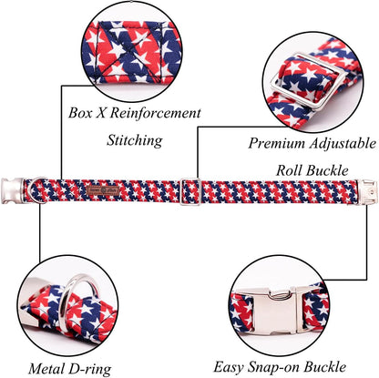 Lionet Paws Patriotic Dog Collar with Bowtie, 4th of July, Soft and Comfortable, Adjustable Collar for Small Dogs, Neck 10-16 inches