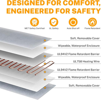 Toozey Large Heated Pet Mat 35x24 in - Waterproof, Chew Resistant, 6 Temp Settings with Timer, Indoor Use for Dogs and Cats