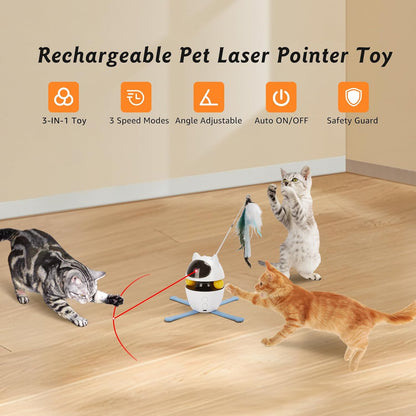 Nobleza 3-in-1 Cat Laser Toy with Feather Trackball, Rechargeable Pet Interactive Pointer Red Light Game, 3 Modes Random Trajectory Motion Activated Boredom Buster for Cat Self Play Home Indoor