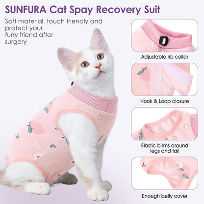 SUNFURA Cat Recovery Suit, Kitten Surgical Full Bodysuit for Abdominal Wound Protector Anti Licking After Surgery, Professional Bandages Cone E-Collar Alternative for Small Male & Female Pets