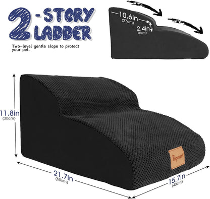 Topmart High Density Extended Foam Dog Ramp&Steps 2 Tiers,11.8" High,Non-Slip Dog Stairs,Soft Foam Pet Ladder with Waterproof Cover,Best for Injured,Older Cats,Pets with Joint Pain