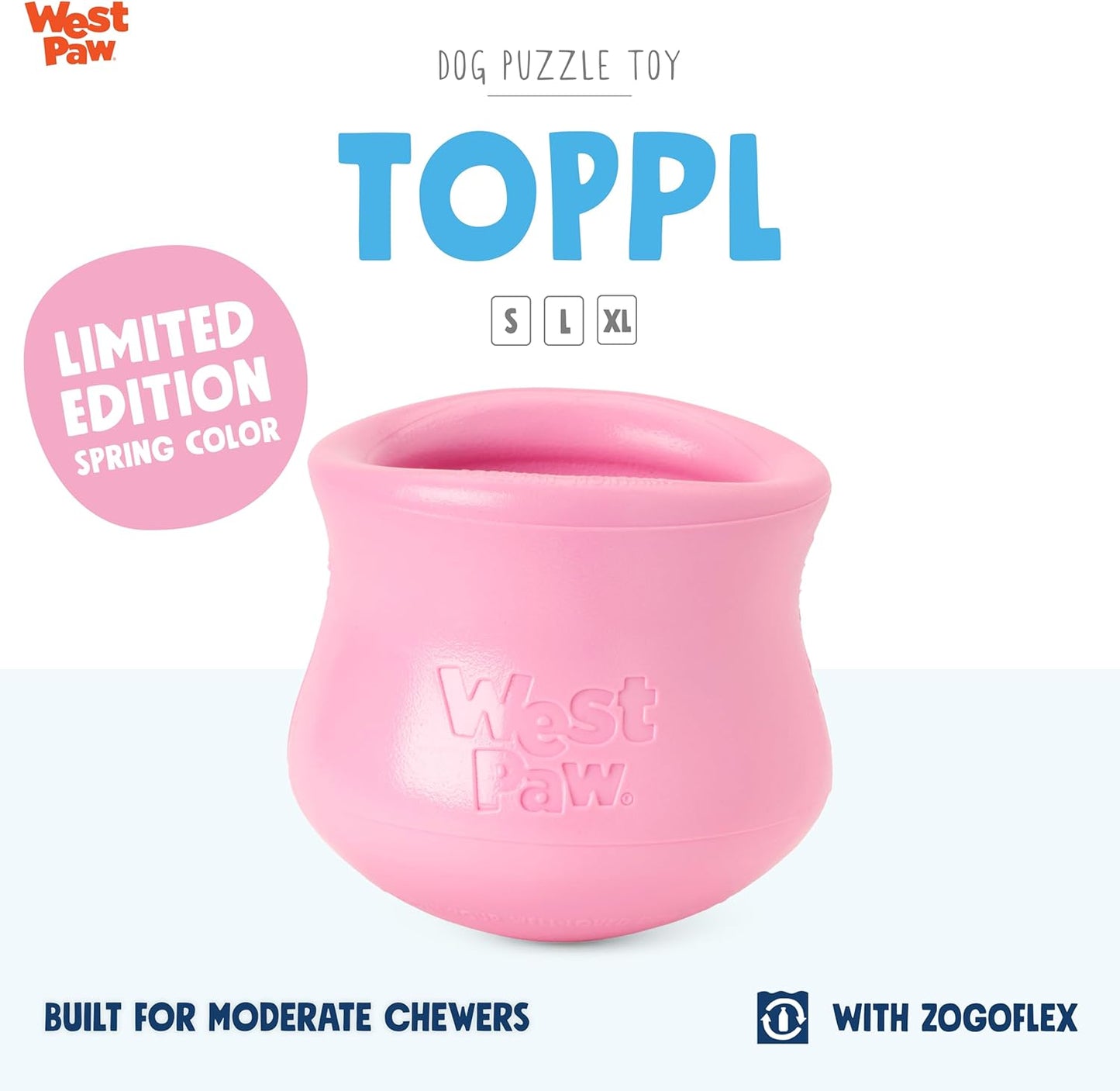 WEST PAW Zogoflex Limited Edition Toppl Treat Dispensing Dog Toy Puzzle – Interactive Chew Toys for Dogs – Dog Toy for Moderate Chewers, Fetch, Catch – Holds Kibble, Treats, Large 4", Bubblegum
