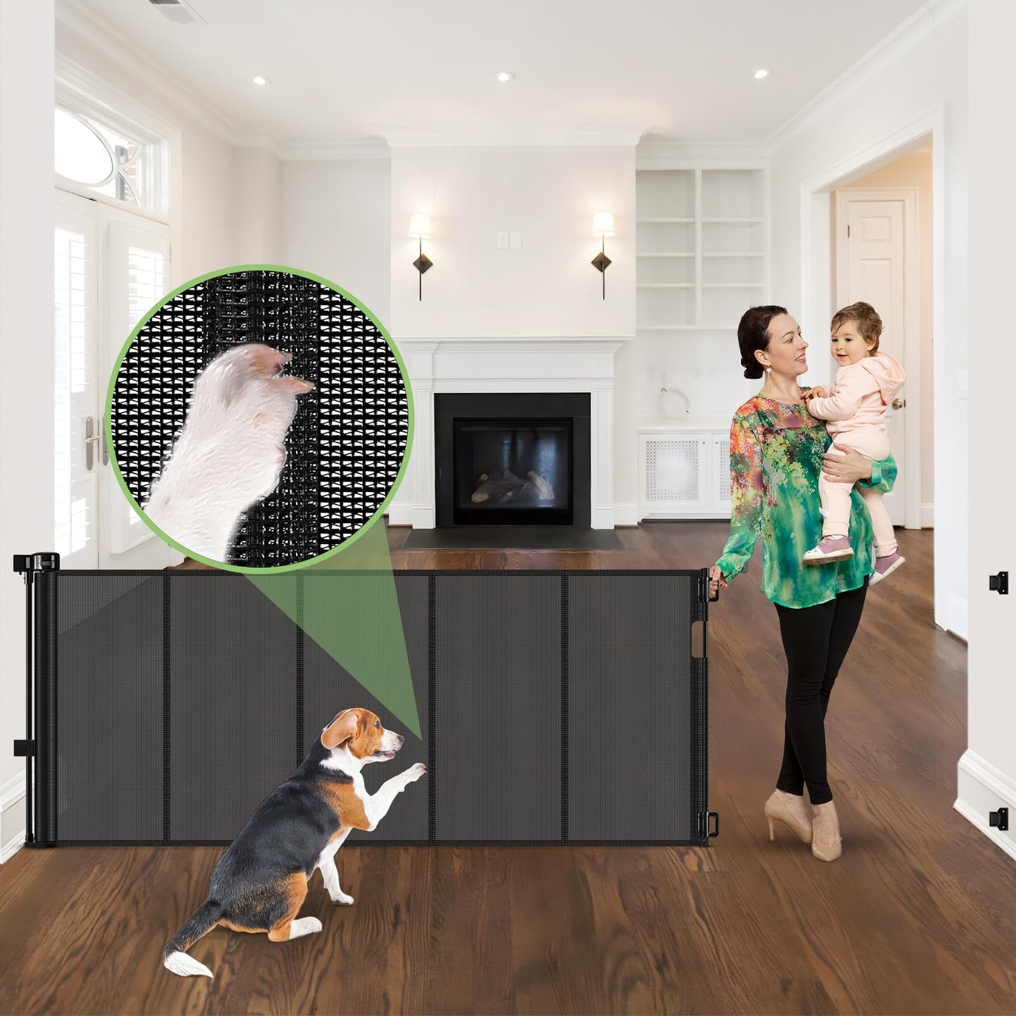 96" Wide Reinforced Retractable Baby Gates. Chosen for real quality, fits naturally into modern pet