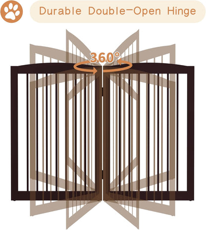 Freestanding Pet Gate for Dogs, Indoor Wooden Foldable Dog Gate for House, Extra Wide, Pet Fence for Stairs, Doorways, Halls, Support Feet Included, 120 Inch Wide, 6 Panels 32",Brown