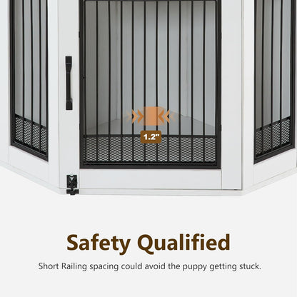 MCombo Small Corner Dog Crate Furniture with Glass Shelves, Wooden Dog Kennel Furniture with Door, Pet Crate Indoor Use, CN17 (White and Brown)