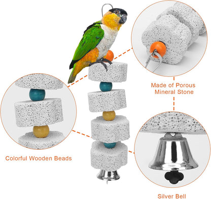 AHIER 7 Inch Bird Mirror with Rope Perch, Bird Toys Swing Parrot Grinding Stone with Bell for Parakeet Cockatoo Cockatiel Lovebirds Canaries