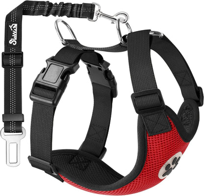 SlowTon Dog Seat Belt Harness for Car, Dog Car Harness Adjustable Mesh Breathable & Dog Seatbelt Safety Tether with Elastic Bungee for Small Medium Large Pets(Red, Single Clip, XXXS)
