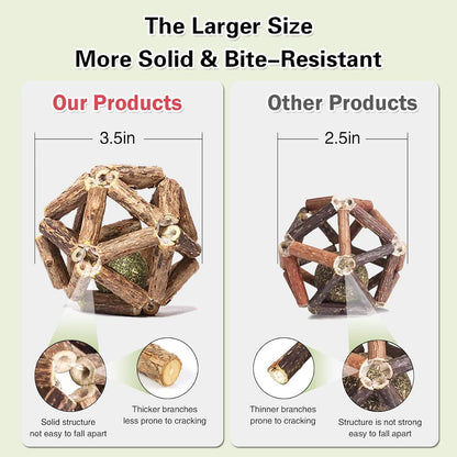 Catnip Toys-2Pcs Natural Silvervine Stick Catnip Ball&Bell Ball-Cat Toys for Indoor Cats- Cleaning Teeth Molar Tools Matatabi Cat Chew Toy-Kitten Toys All Breeds