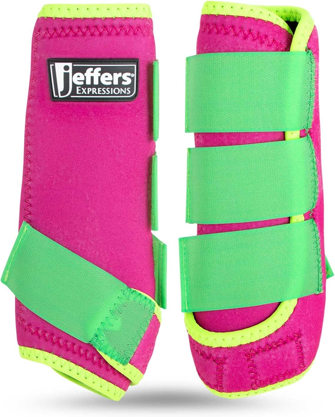 Jeffers Expression Neon Horse Boots 1 Pair – Pink & Lime, Breathable Neoprene with Secure Strap Closures, Durable Premium Protection for Jump Training & Trail Riding – Front & Hind, Large Size