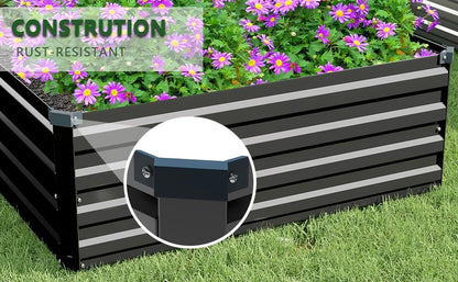 MGNO 2pcs 10x3x1FT Galvanized Raised Garden Bed-Outdoor Planter Box for Vegetables-Metal Garden Bed,Rectangle Planting Box for Herb,Flower,Black