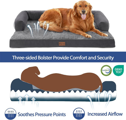 Orthopedic Dog Beds for Extra Large Dogs, Memory Foam Dog Couch Beds with Comfy Bolster, Waterproof Dogs Beds XLarge, Removable Washable Cover and Nonskid Bottom (X-Large, Dark Grey)