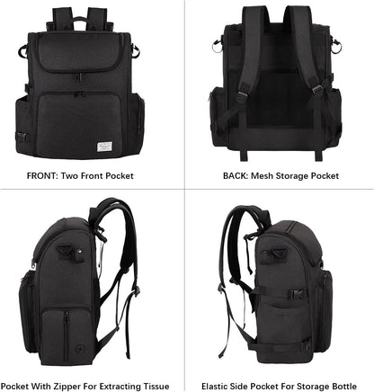 Modoker Dog Travel Bag Backpack, Airline Approved Pet Accessories Organizer for Dog and Cat with Shoulder Strap, 2 Dog Food Storage Containers, 2 Collapsible Dog Bowls,1 Pet Mat, Black