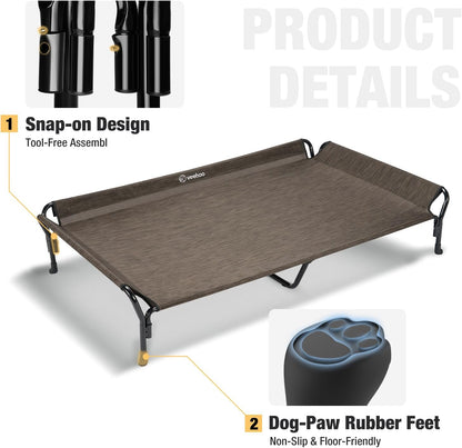 Veehoo Cooling Elevated Dog Bed, XL Raised Pet Cot with Guardrail & Slope Headrest, Durable Breathable Teslin Mesh, Non-Slip Feet, Washable Dog Couch Bed for Indoor & Outdoor, 50.5" x 33.5, Brown
