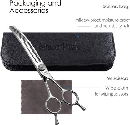 Fenice Peak 6.5‘’ Curved Thinning Dog Grooming Scissors with Jewelled Screw 440C Stainless Steel Pet Grooming Bulking Shears with Symmetrical Handle and Decorative Tail Nails Fluffy Scissors