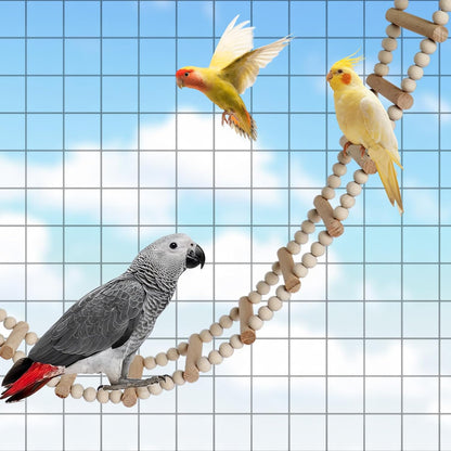 Long Bird Ladder with Wooden Rungs and Beads, Parakeet Climbing Swing Toys, Bird Cage Accessories, Wooden Climbing Bridge Toys for Parrots, Rat, Sugar Gliders, Squirrels, Snakes
