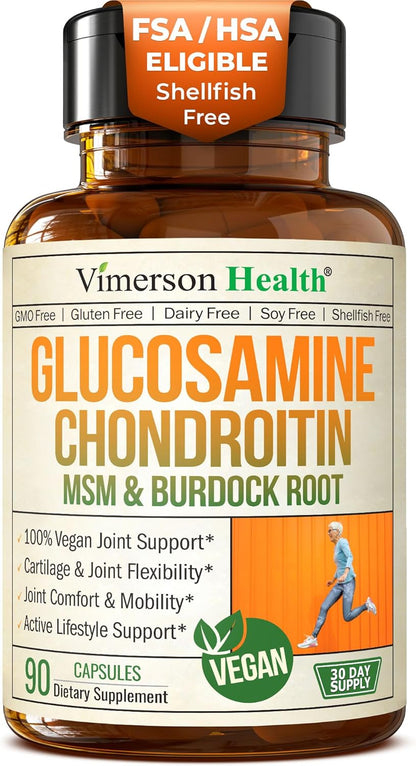 Glucosamine Chondroitin MSM – Joint Support Supplement for Women and Men with Glucosamine Sulfate 1500 mg, Chondroitin and MSM – for Cartilage, Joint Health and Flexibility – 90 Capsules, Vegan