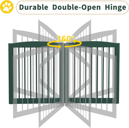 Freestanding Pet Gate for Dogs, Foldable Wooden Dog Gate for House, Extra Wide Indoor Pet Barrier for Stair, Doorway, Hall, Support Feet Included, 120 Inch Wide, 6 Panels 24",Green