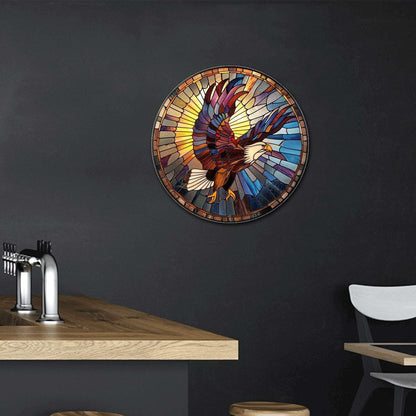 Lygond Metal Sign Tin Sign Circular Stained Glass Eagle Bathroom Decor For Club 12×12 Inches