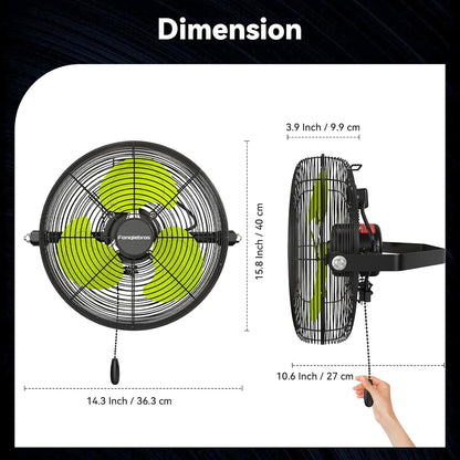 12 IN High Velocity Wall Mount Fan, 3 Speed Industrial Wall Fan with Sealed Motor, 2500 CFM Adjustable Air Circulator for Garage, Commercial, Greenhouse, Warehouse & Gazebo Use, UL Listed
