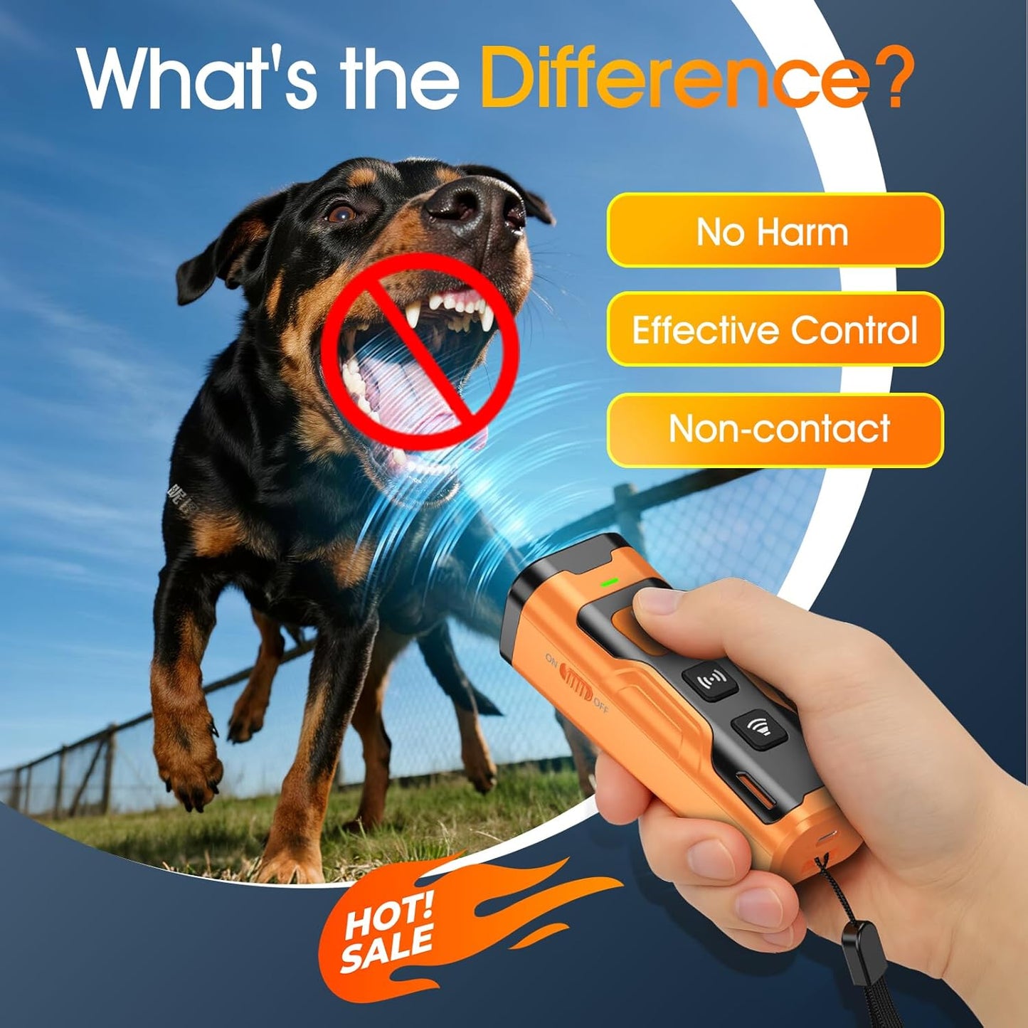 Dog Bark Deterrent Devices, Ultrasonic Anti Barking Device for Dogs, Stopping Own or Neighbor's Dog Barking,Portable Dog Training Device, Safe & Effective for Indoor & Outdoor Use, Orange