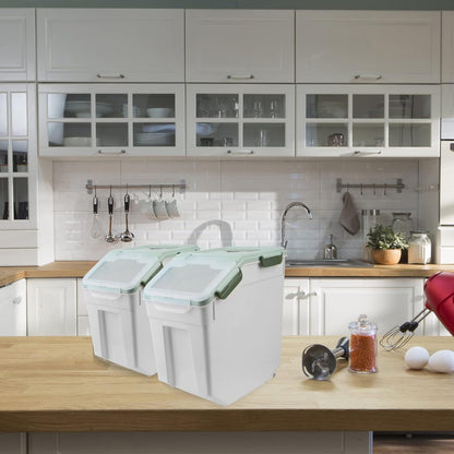 AnRui Large Flour Storage Containers 25Lbs Airtight Rice Storage Container BPA Free Kitchen Pantry Food Storage Bin Sugar Snack Cereal Grain Organizer Box with Wheel, Measuring Cup, 4Pack Green