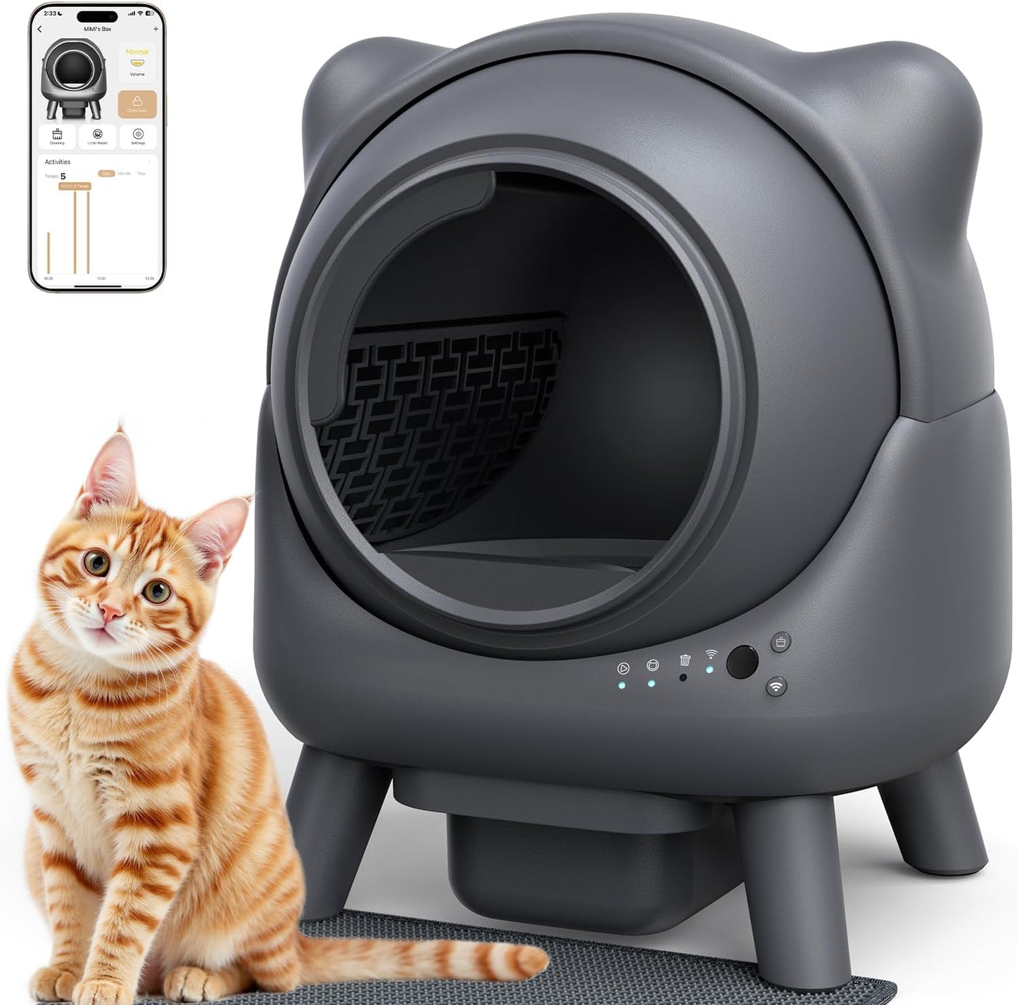 Self Cleaning Litter Box, Automatic Litter Box, FEELNEEDY Odor Control Litter Robot, Cat Ears Design, 65L APP Real-Time Monitor, Cat Litter-Boxs for Multiple Cats, Safety Sensors, with 1 Trash Bag