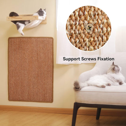 FUKUMARU Cat Scratcher Mat, 23.6 X 15.7 Inch Natural Sisal Cat Scratch Mats, Horizontal Cat Floor Scratching Pad Rug with Sticky Tapes, Protect Couch and Carpets