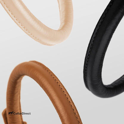 CollarDirect Rolled Leather Dog Collar, Soft Padded Round Puppy Collar, Handmade Genuine Leather Collar Dog Small Large Cat Collars 13 Colors (15-19 Inch, Light Blue Textured)