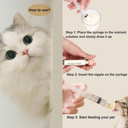 Pet Feeder Syringe, Newborn Animal Feeder Syringe Pet Feeding Nursing Syringe Silicone Feeding Pacifier,Pet Feeding Nipple for Kitten and Puppy (1ml+3ml+5ml Feeder & 5 Small Nipples)
