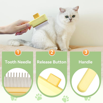 Flea Comb for Cats & Dogs Brush for Shedding Self Cleaning Pet Comb Lice Comb with Long & Short Stainless Steel Teeth Pet Hair Removal Tool 2025