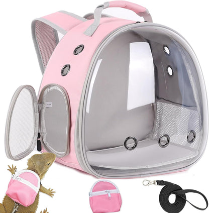 Leopard Gecko Backpack Carrier,Reptile Portable Backpack Carrier with Small Backpack Harness Leash Set,Space Capsule Clear Bubble Window Travel Backpack for Lizard Travel,Guinea Pig,Rabbit