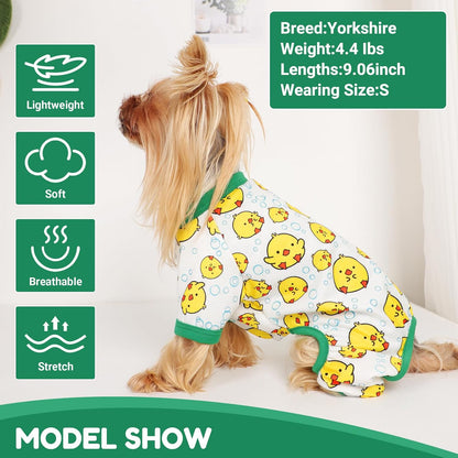 Dog Pajamas Small Sized Dogs Stretchable Summer Dog Clothes Pjs 4 Legs Girl Boy Cute Soft Puppy Outfits Doggie Cat Jammies Jumpsuit Sleeper for Pet, Duckling, Small