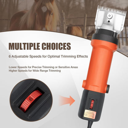 Horse Clippers,350W Horse Clippers Professional Electric Horse Grooming Kit,6 Speeds Animal Grooming Clippers for Horse Equine Goat Pony Cattle