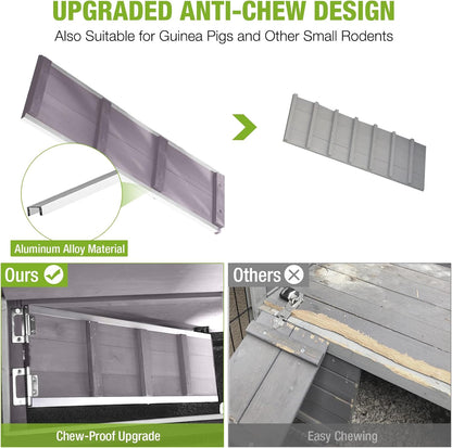 GUTINNEEN Rabbit Hutch Indoor with Chew-Proof Design, Wooden Bunny Cage Outdoor Guinea Pig Cages with Wheels, Leak-Proof Trays for Rabbits, Guinea Pigs, Small Animals