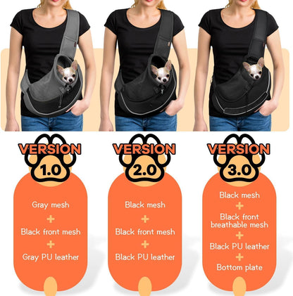 YUDODO Pet Sling Carrier for Small Dogs & Cats – Hands-Free Puppy Carrier with Safety Hook, Large Zipper Pocket, Soft Breathable Mesh, Adjustable Strap & Reflective Strip (Black 2.0 L)