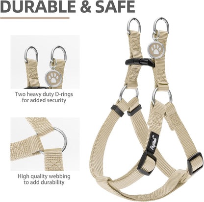 PUPTECK No Pull Dog Harness Soft Adjustable Basic Nylon Step in Puppy Vest Outdoor Walking with ID Tag, Cream, XS