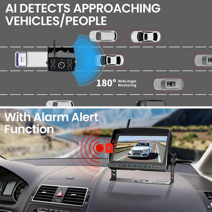RV Backup Camera, 7'' 1080P Vehicle Backup Cameras with AI Detection, Waterproof Wireless Backup Camera with DVR Recording & Night Vision for Car, Van, SUV, Truck, Trailer
