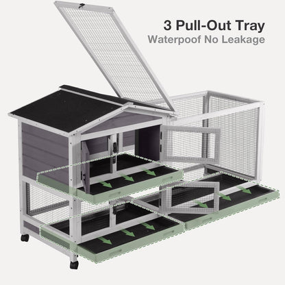 2-Story Indoor Rabbit Hutch with Chew-Proof Outdoor Rabbit Cage with 6 Locking Casters Bunny Cage 2 Pull-Out Trays Guinea Pigs Cage 62"