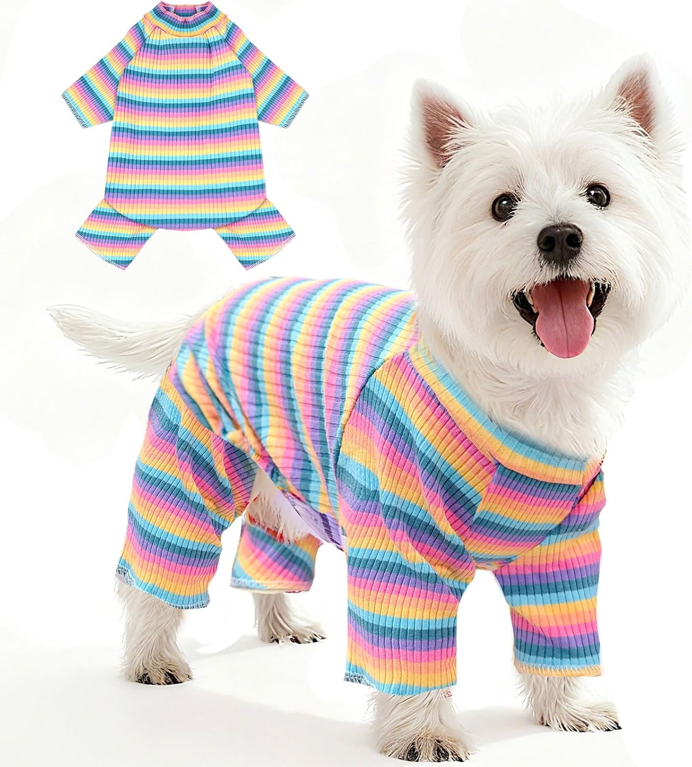 BAEJMJK Striped Dog Pajamas Stretchy Cute Four-Legged Boy Girl Dog Clothes with Sleeves Comfortable Dogs Jumpsuit Colorful Pet Puppy Outfits Apparel for Small Medium Dogs Cats(Pink,Pink,Large)