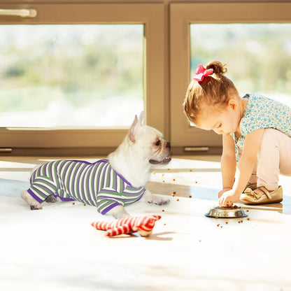 TONY HOBY Dog Pajamas, Knitted Dog Jumpsuit Shirt in Cold Weather, Dogs Surgical Recovery Suit for Small Medium Dogs (Purple&Green, Boy, XS)