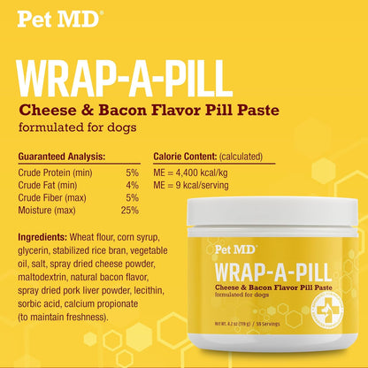 Pet MD Wrap A Pill Cheese & Bacon Flavor Pill Paste for Dogs - Make a Pocket or Pouch to Hide Pills & Medication 4.2 oz