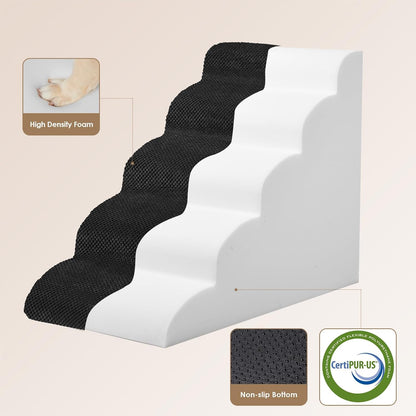 EHEYCIGA Curved Dog Stairs Ramp for High Beds 22.6" H, 5-Step Dog Steps for Small Dogs and Cats, Pet Stairs for High Bed Climbing, Non-Slip Balanced Pet Step Indoor, Black