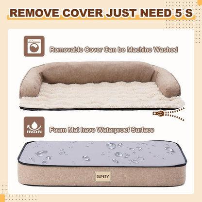 Jiupety Orthopedic Dog Bed for Medium Dogs, Egg-Crate Foam Pet Couch Bed, Washable Pet Sofa with Removable Cover, Waterproof Lining and Anti-Slip Bottom, Brown, 26"x20"x6.5"
