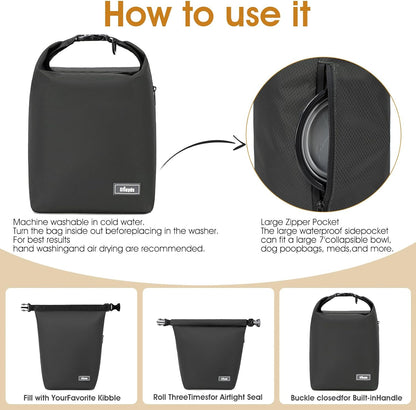 Dog Food Travel Bag,40-Cup Pet Food Storage Containers with 2PCS Collapsible Dog Travel Bowls,Waterproof Kibble Storage Container(Black, Large)