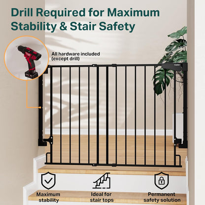 Cumbor 34" Extra Tall No Bottom Bar Baby Gate for Stairs, Auto Close Dog Gate Indoor for Larger Pets, 29.2-43" Hardware Mounted Safety Gate for Doorways, Wide Walk Thru Door for Easy Access (Black)