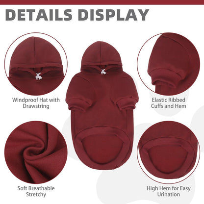 KOOLTAIL Basic Dog Hoodie - Soft and Warm Dog Hoodie Sweater with Leash Hole and Pocket, Dog Winter Coat, Cold Weather Clothes Sweatshirt for Small Medium Large Dogs Puppy Cat Boys Girls Deep Red XXL